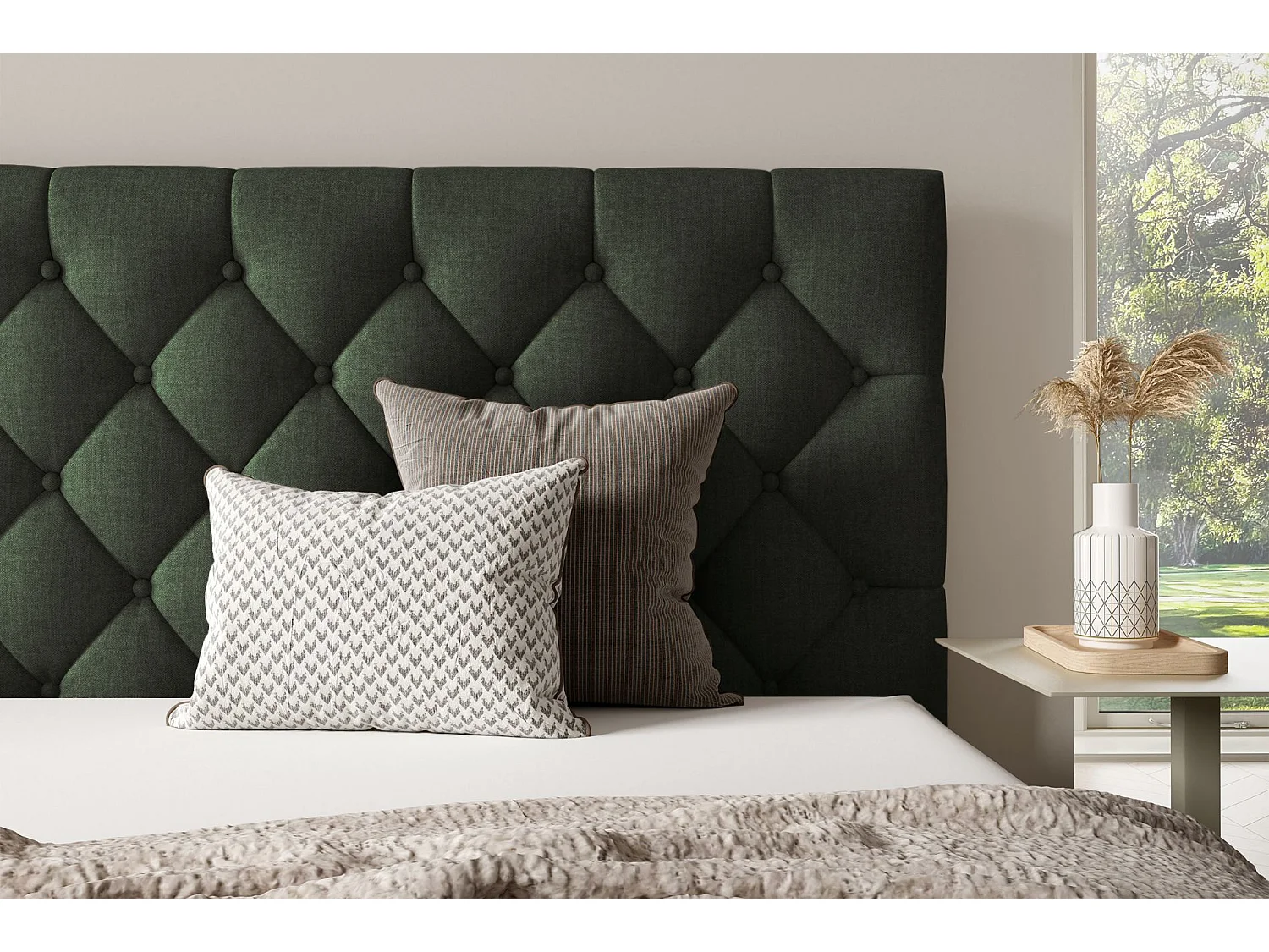 Lit rembourré 140x200 cm - avec coffre - en velours vert foncé - AUREVIA