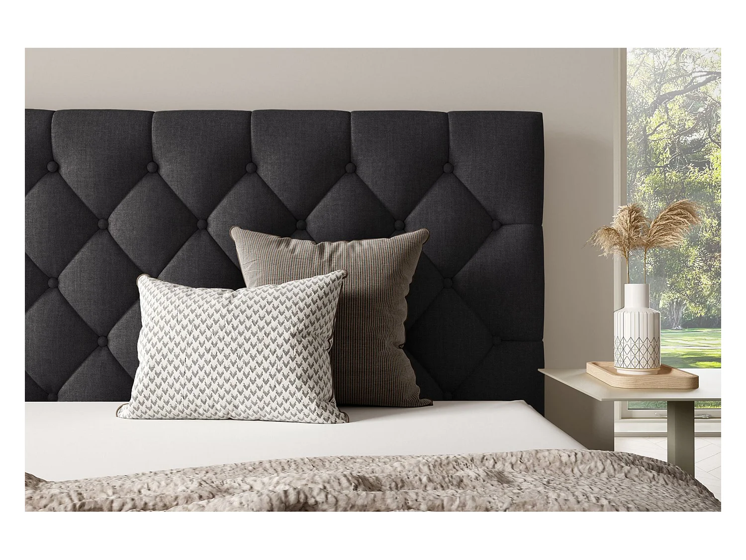 Gestoffeerd bed 180x200 cm - met opbergruimte - in grafietgrijs fluweel - AUREVIA