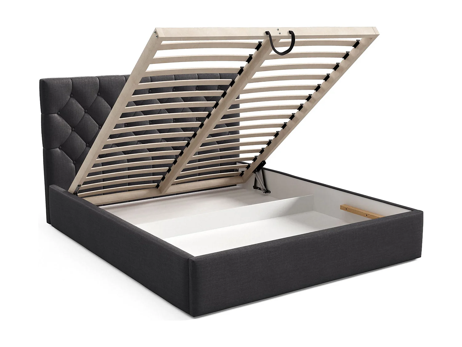 Lit rembourré 180x200 cm - avec coffre - en velours gris graphite - AUREVIA