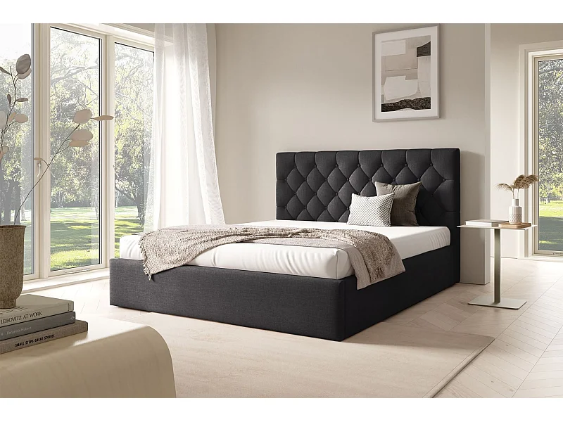 Gestoffeerd bed 180x200 cm - met opbergruimte - in grafietgrijs fluweel - AUREVIA