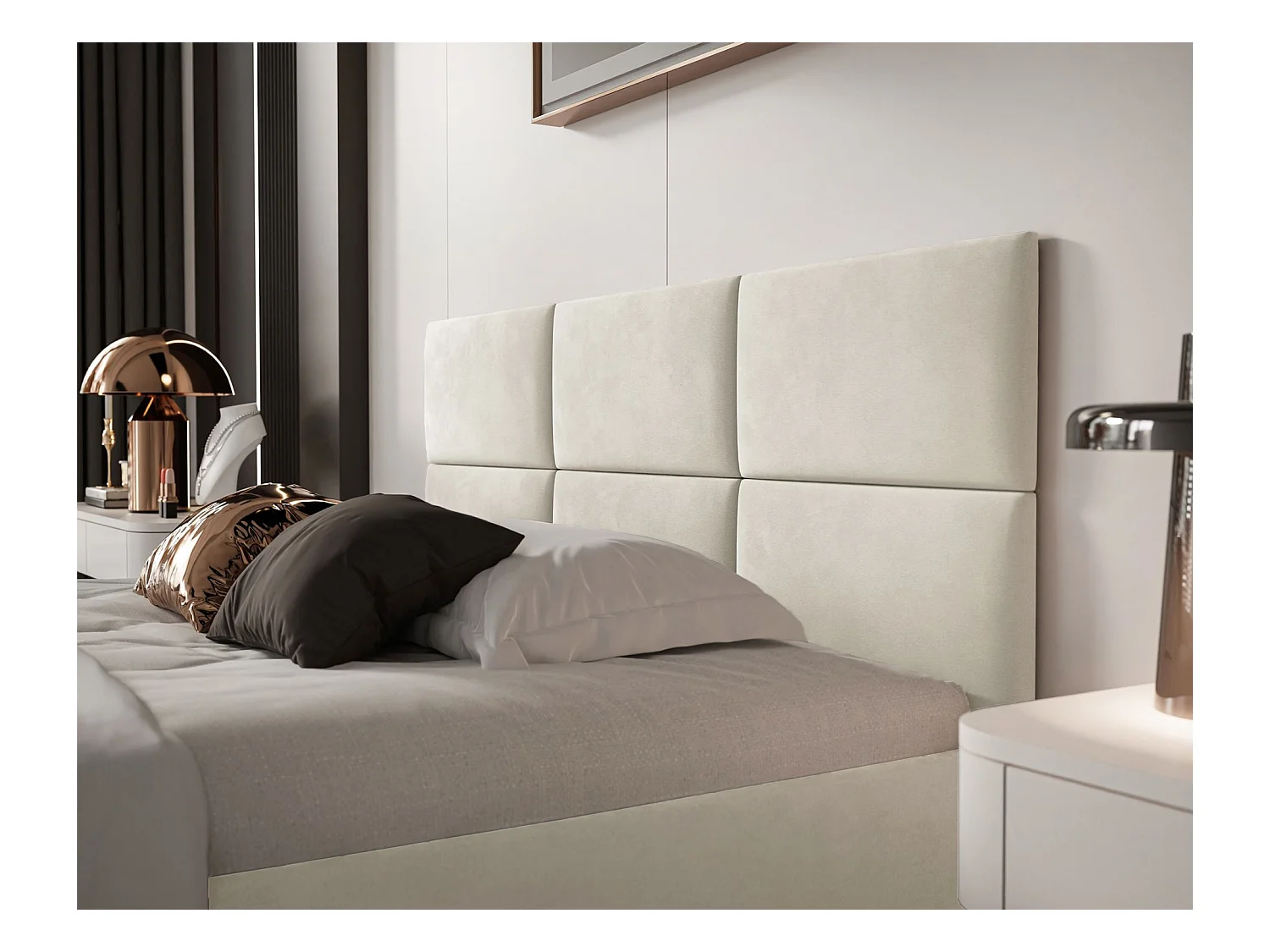 Opbergbed - 160x200 cm - in crèmekleurige fluwelen stof - NESTIO