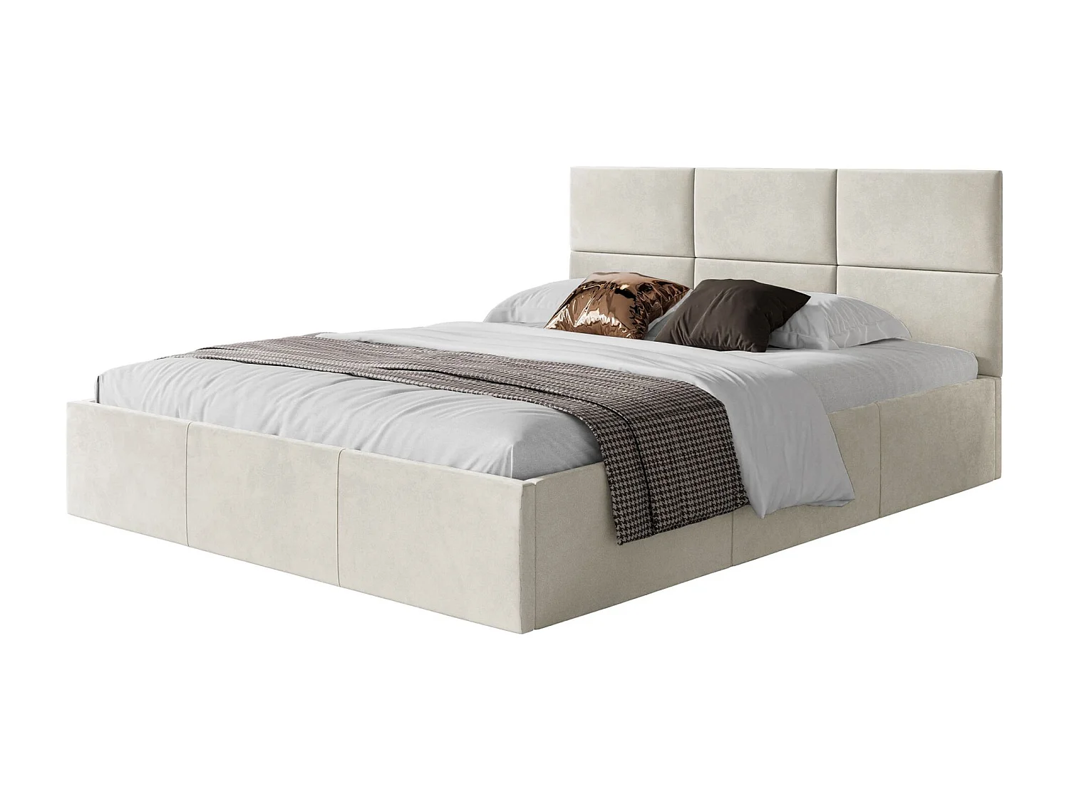 Lit coffre - 160x200 cm - en tissu velours crème - NESTIO