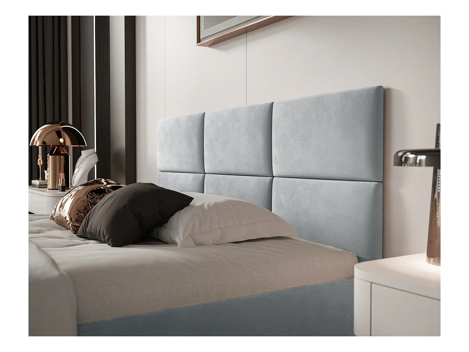 Lit coffre - 180x200 cm - en tissu velours gris clair - NESTIO