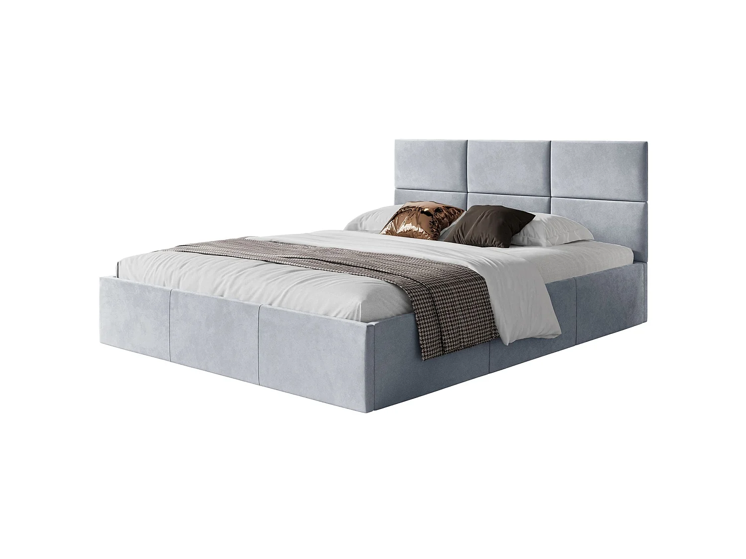 Lit coffre - 180x200 cm - en tissu velours gris clair - NESTIO