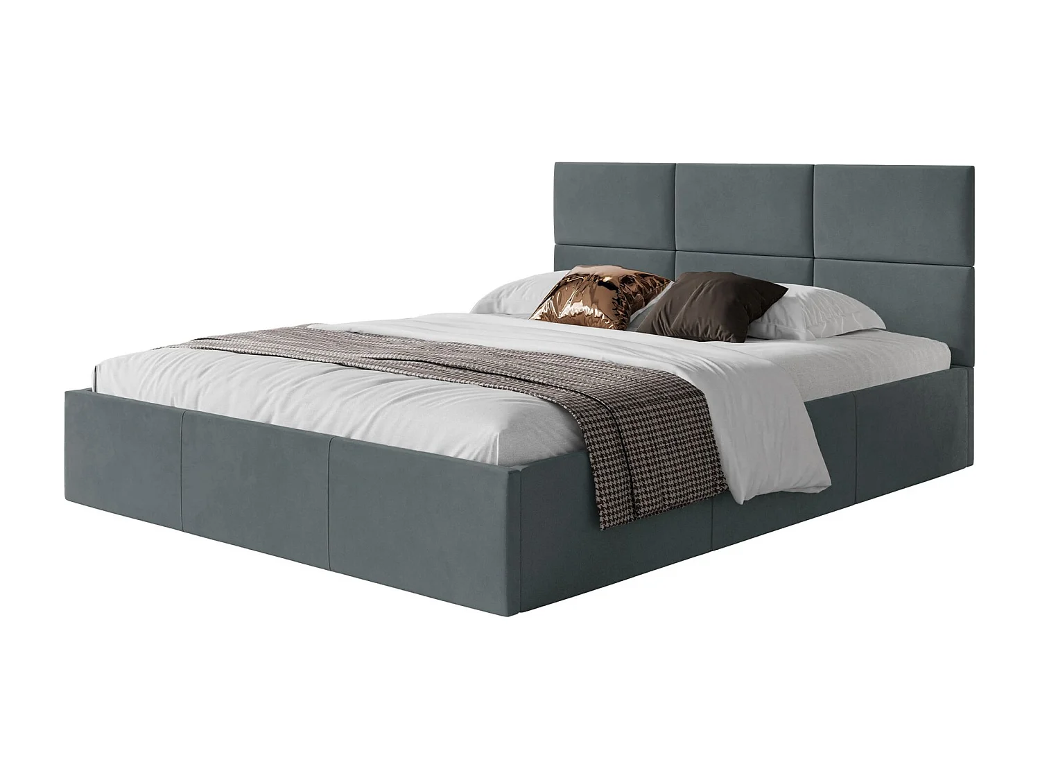 Lit coffre - 140x200 cm - en tissu velours gris foncé - NESTIO