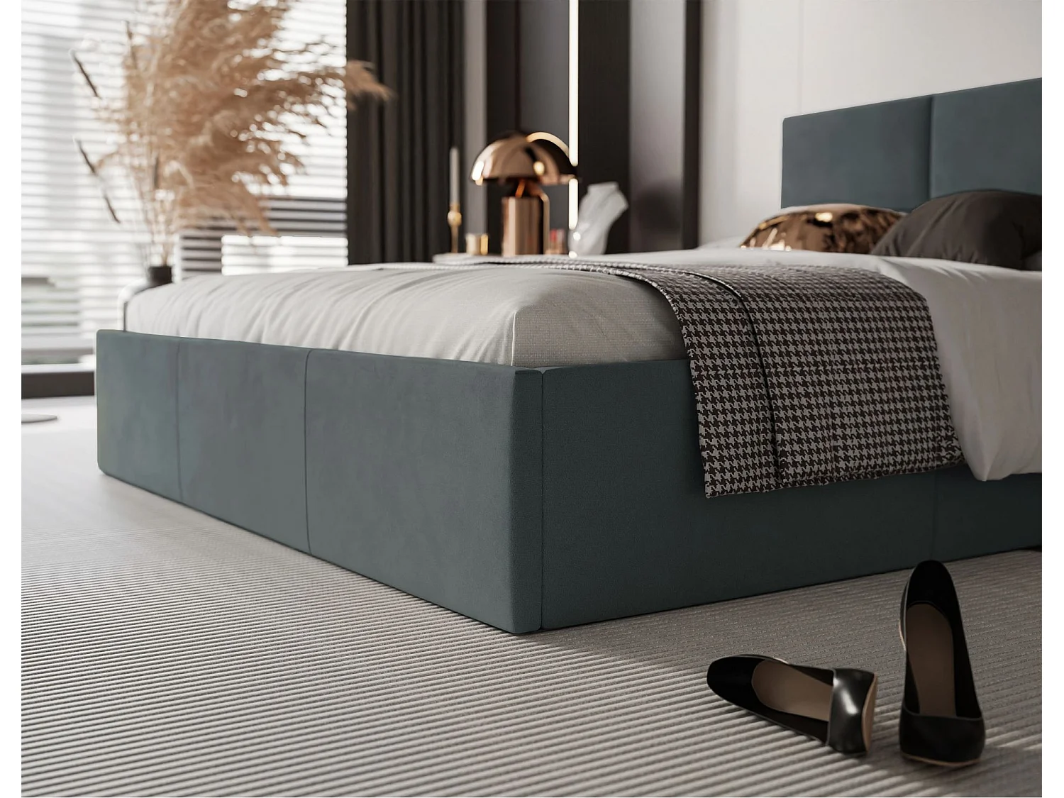 Lit coffre - 140x200 cm - en tissu velours gris foncé - NESTIO