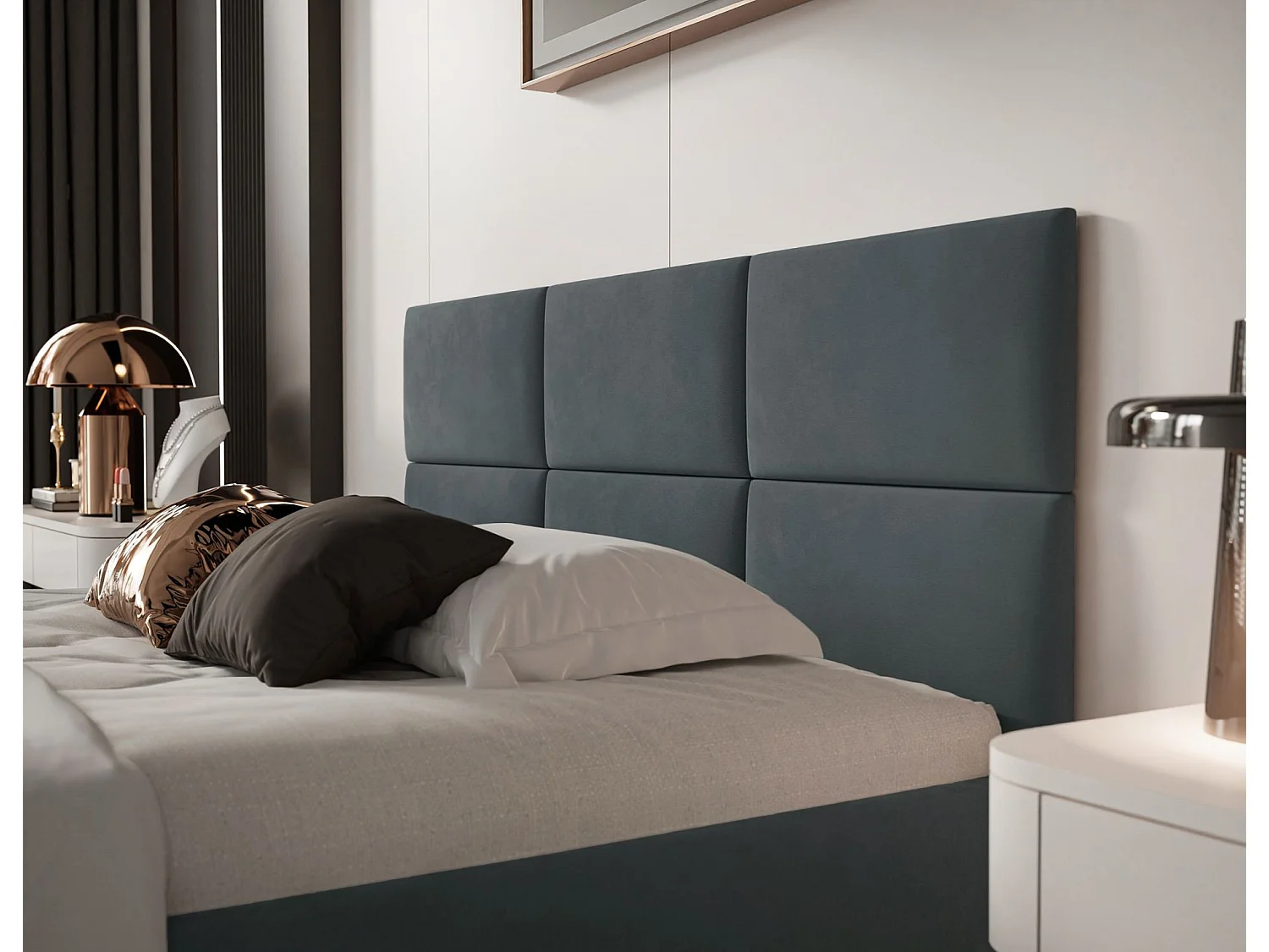 Lit coffre - 140x200 cm - en tissu velours gris foncé - NESTIO