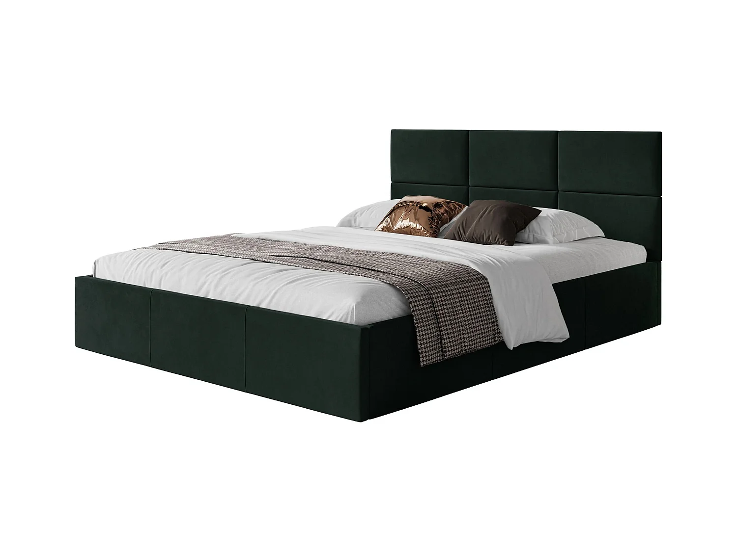 Lit coffre - 140x200 cm - en tissu velours vert foncé - NESTIO