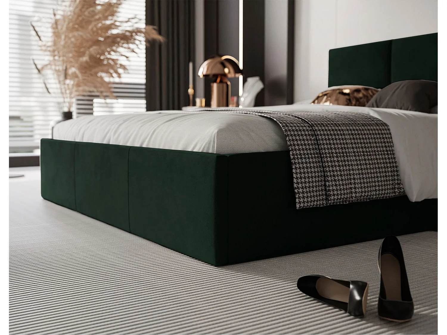 Lit coffre - 140x200 cm - en tissu velours vert foncé - NESTIO