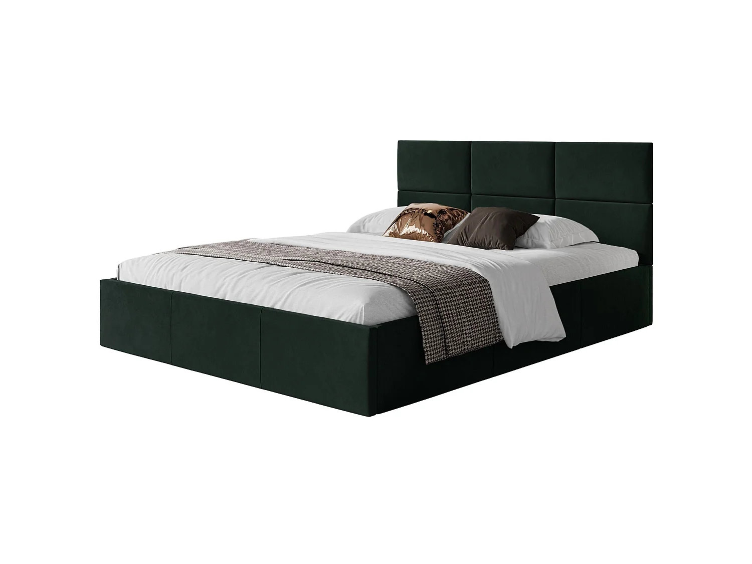 Lit coffre - 140x200 cm - en tissu velours vert foncé - NESTIO