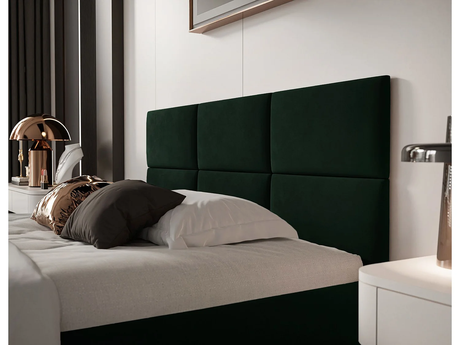 Lit coffre - 140x200 cm - en tissu velours vert foncé - NESTIO