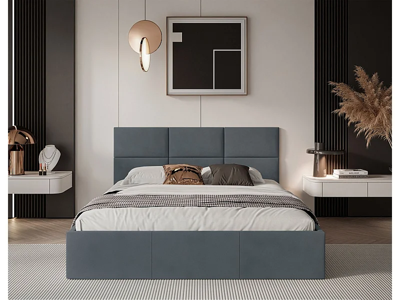 Lit coffre - 160x200 cm - en tissu velours gris foncé - NESTIO