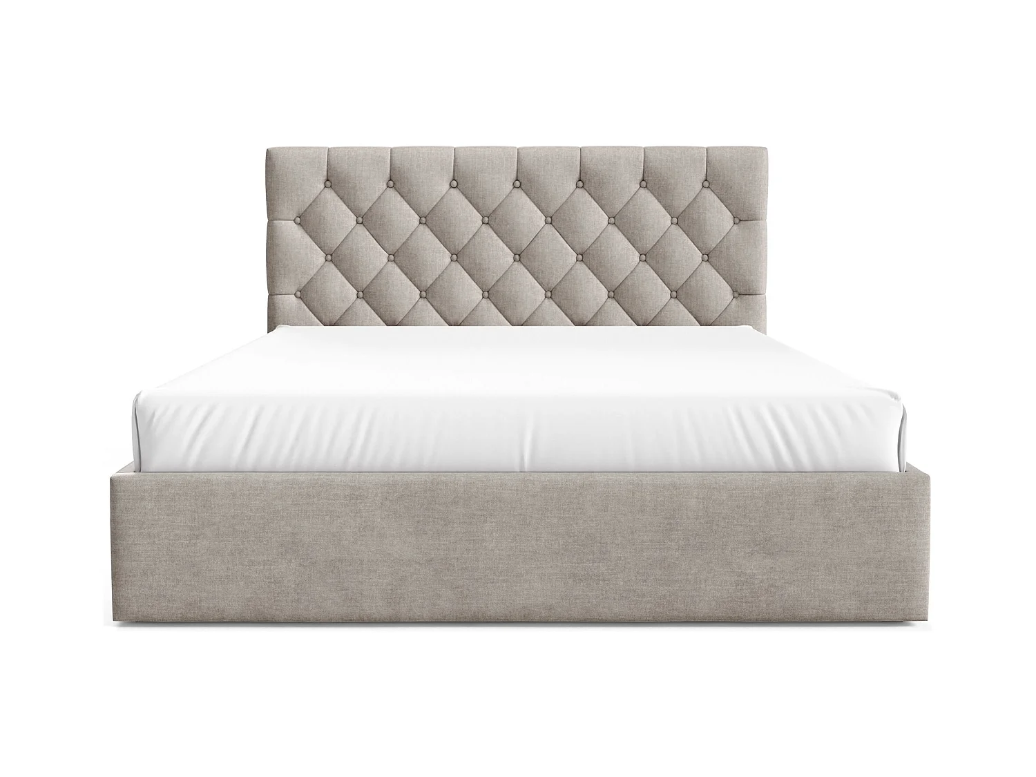 Lit rembourré 140x200 cm - avec coffre - en velours beige - AUREVIA