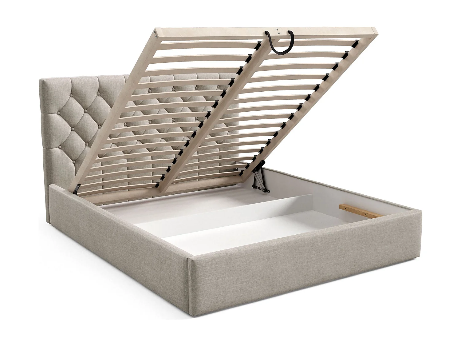 Lit rembourré 140x200 cm - avec coffre - en velours beige - AUREVIA