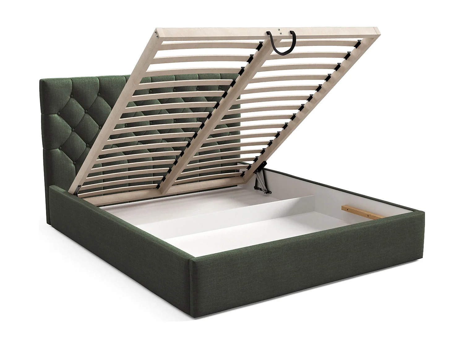 Lit rembourré 180x200 cm - avec coffre - en velours vert foncé - AUREVIA