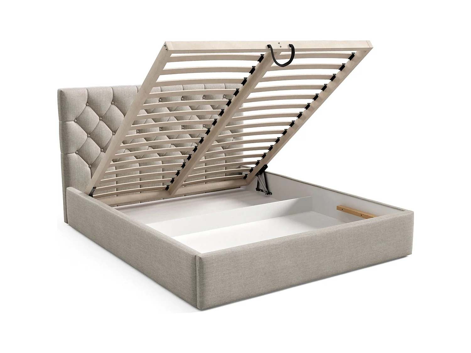 Lit rembourré 160x200 cm - avec coffre - en velours beige - AUREVIA