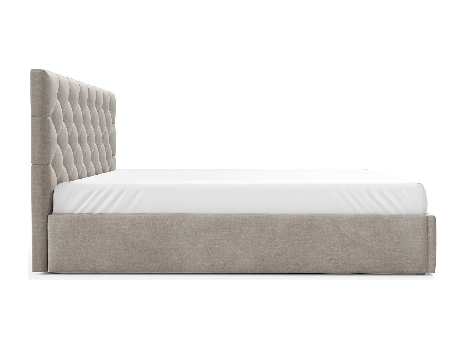 Lit rembourré 160x200 cm - avec coffre - en velours beige - AUREVIA