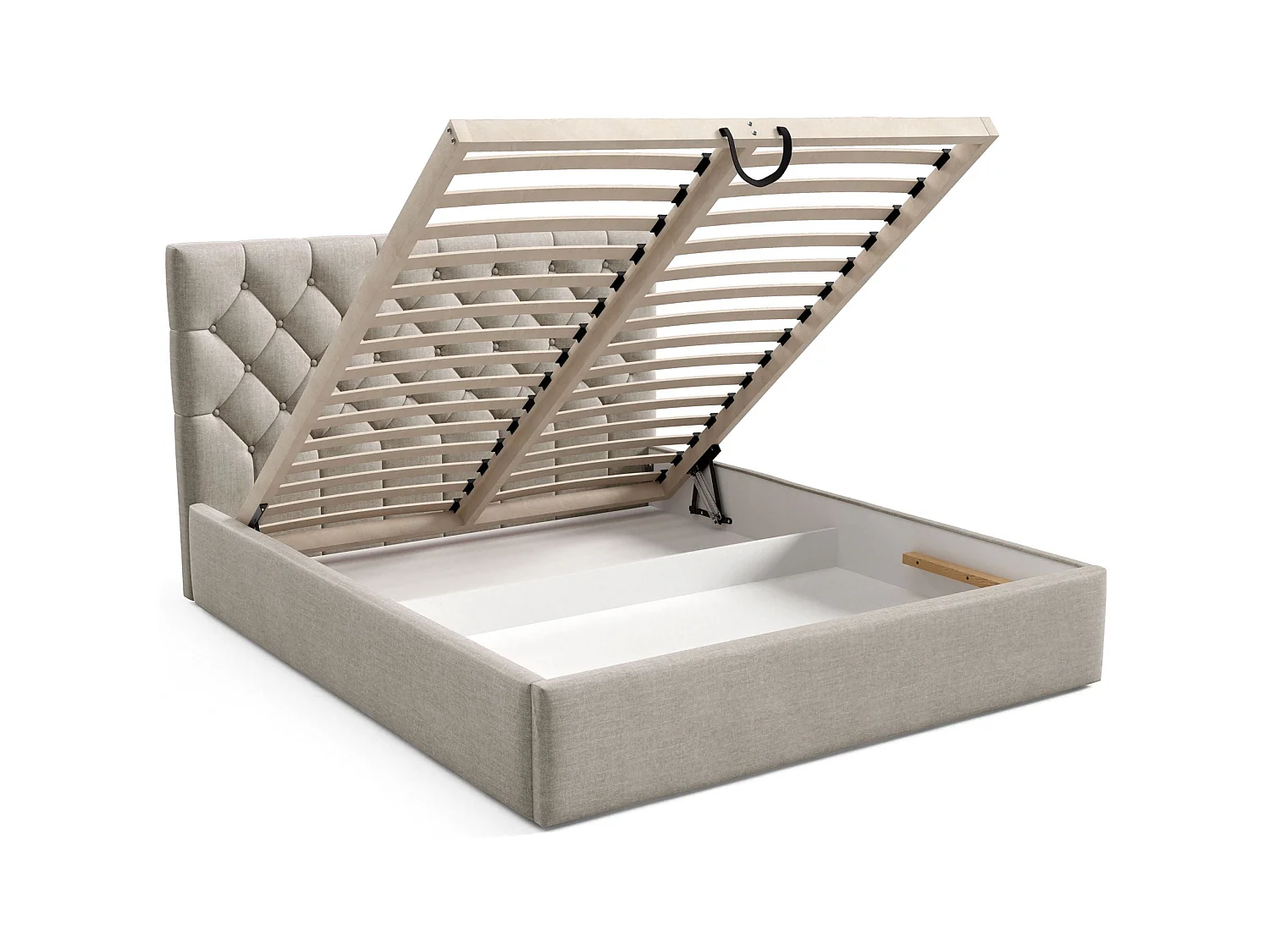 Gestoffeerd bed 160x200 cm - met opbergruimte - in beige fluweel - AUREVIA