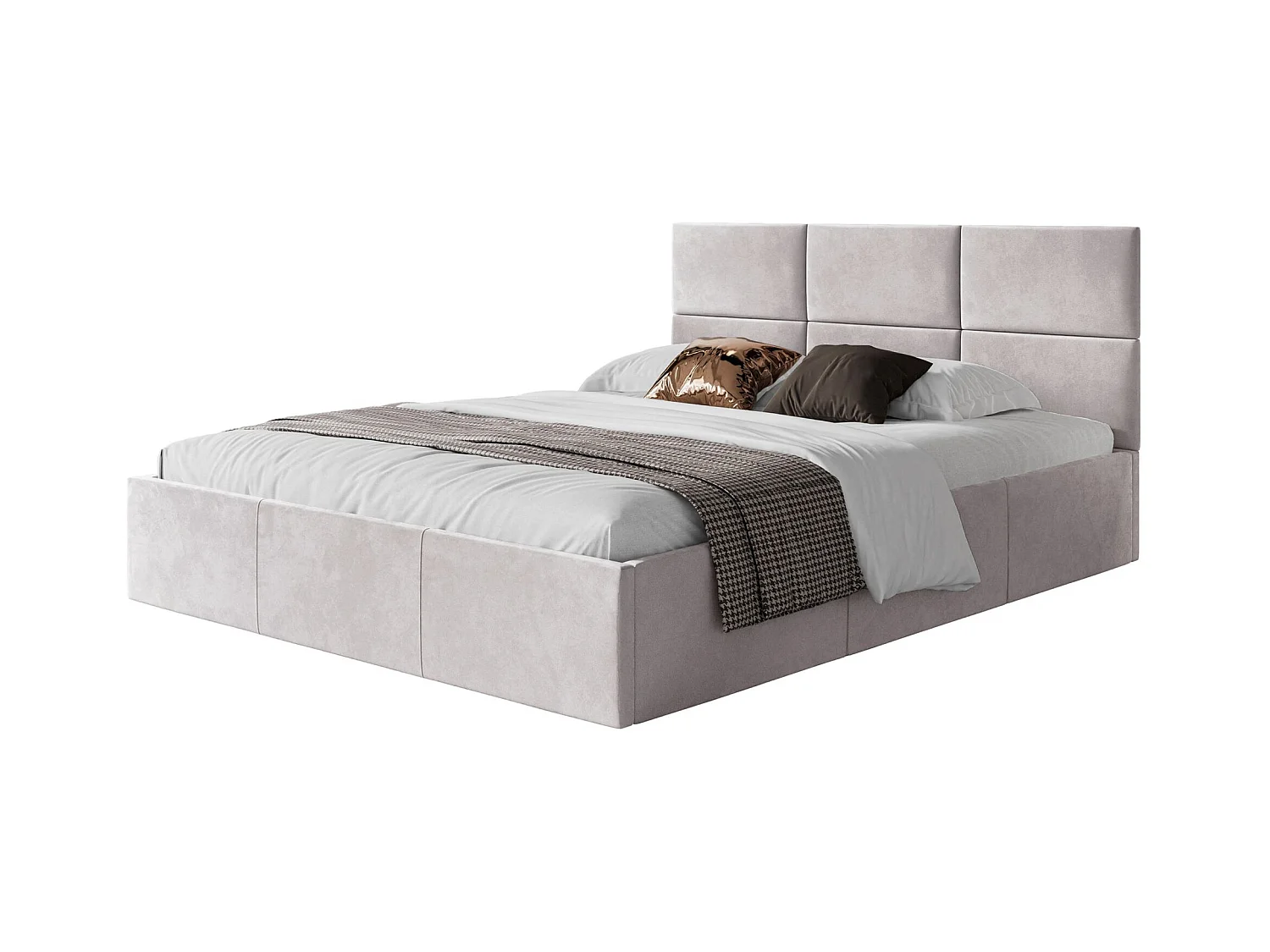 Lit coffre - 180x200 cm - en tissu velours beige clair - NESTIO