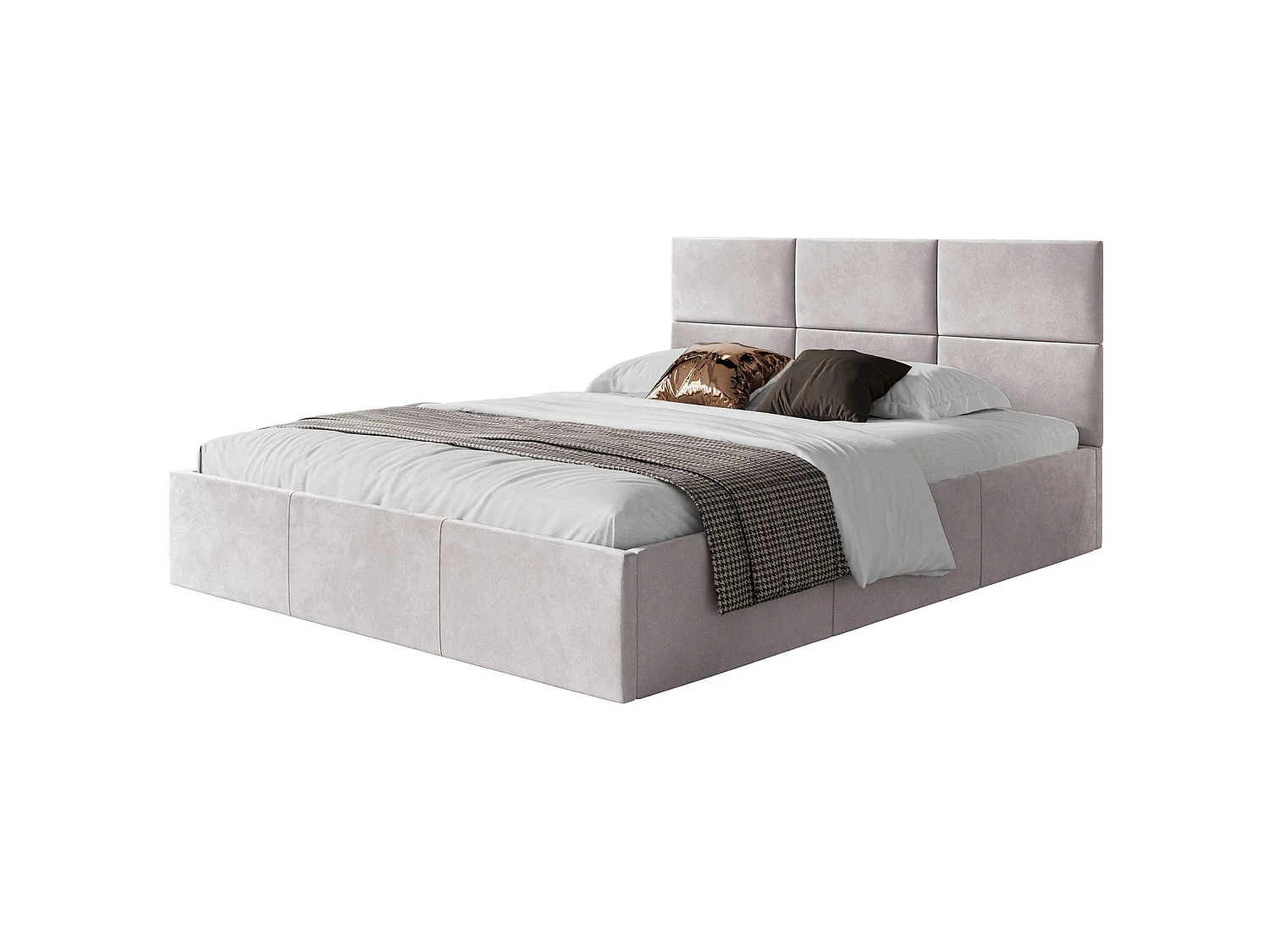 Lit coffre - 180x200 cm - en tissu velours beige clair - NESTIO