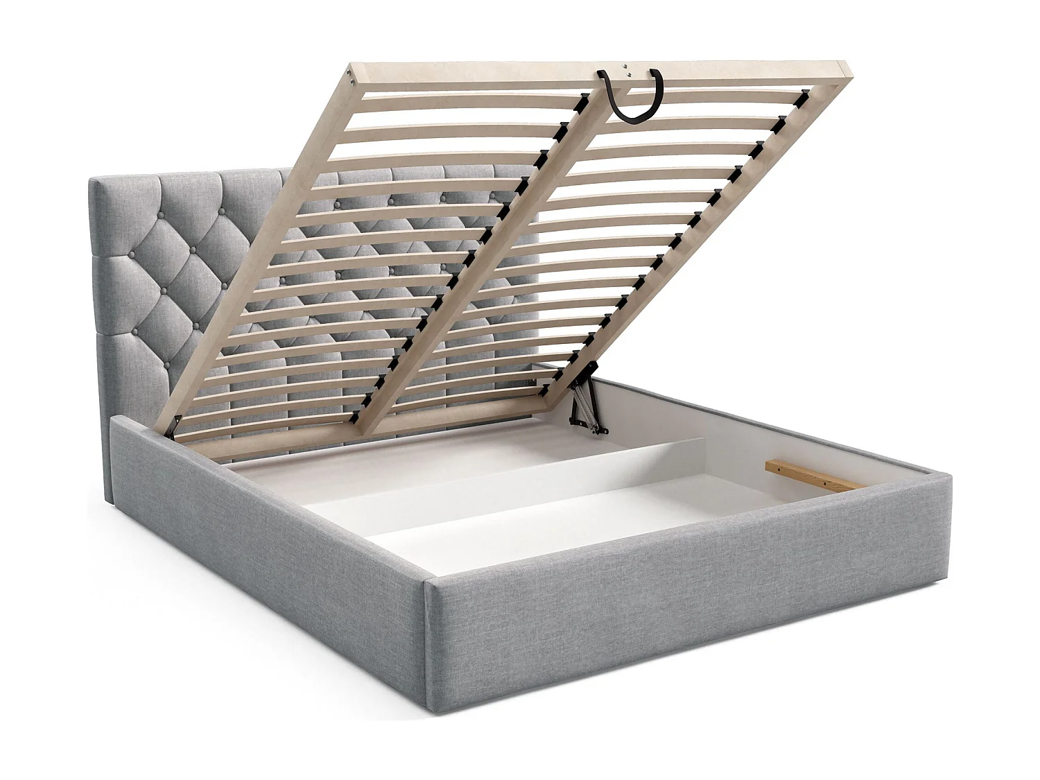 Lit rembourré 140x200 cm - avec coffre - en velours gris clair - AUREVIA