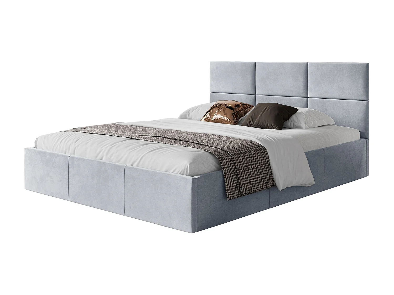 Lit coffre - 140x200 cm - en tissu velours gris clair - NESTIO