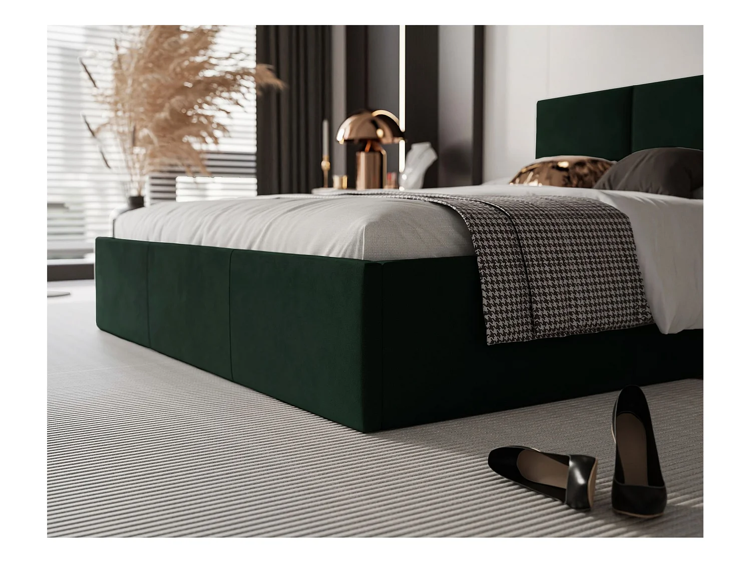 Lit coffre - 160x200 cm - en tissu velours vert foncé - NESTIO