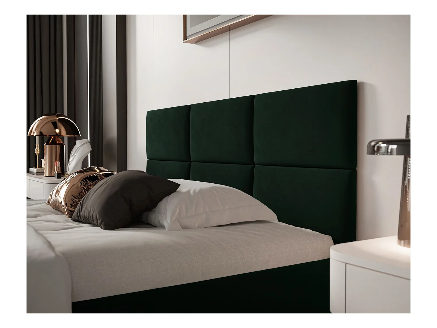 Lit coffre - 160x200 cm - en tissu velours vert foncé - NESTIO