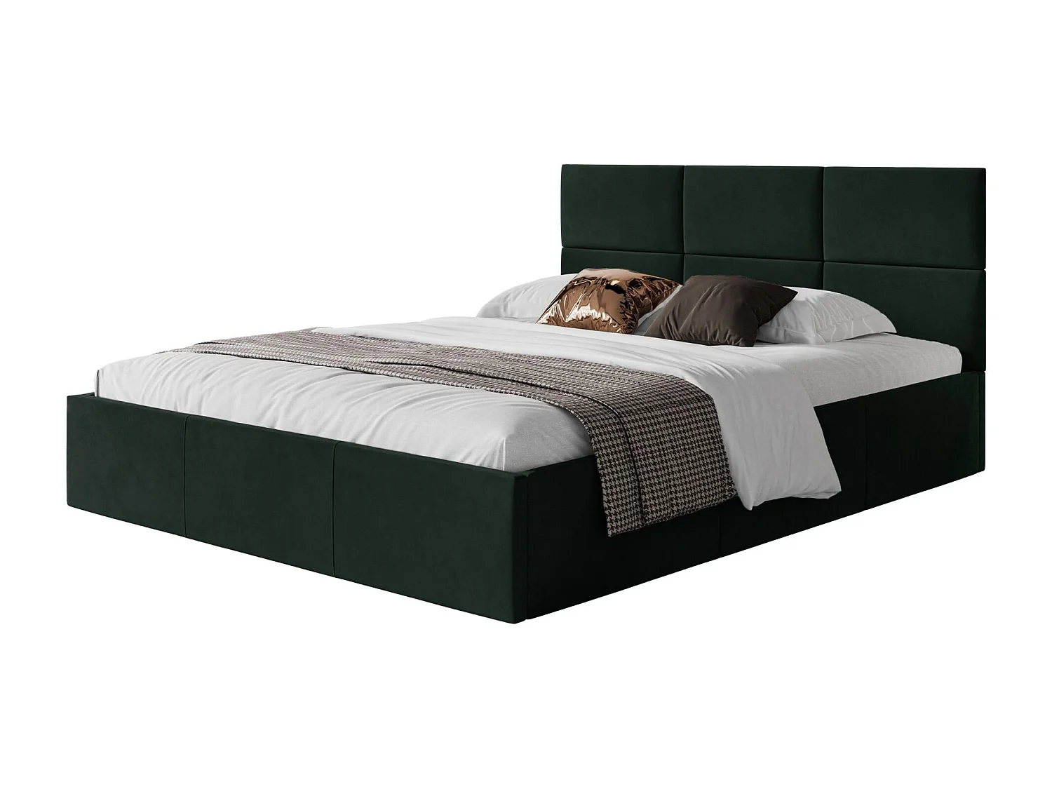 Lit coffre - 160x200 cm - en tissu velours vert foncé - NESTIO