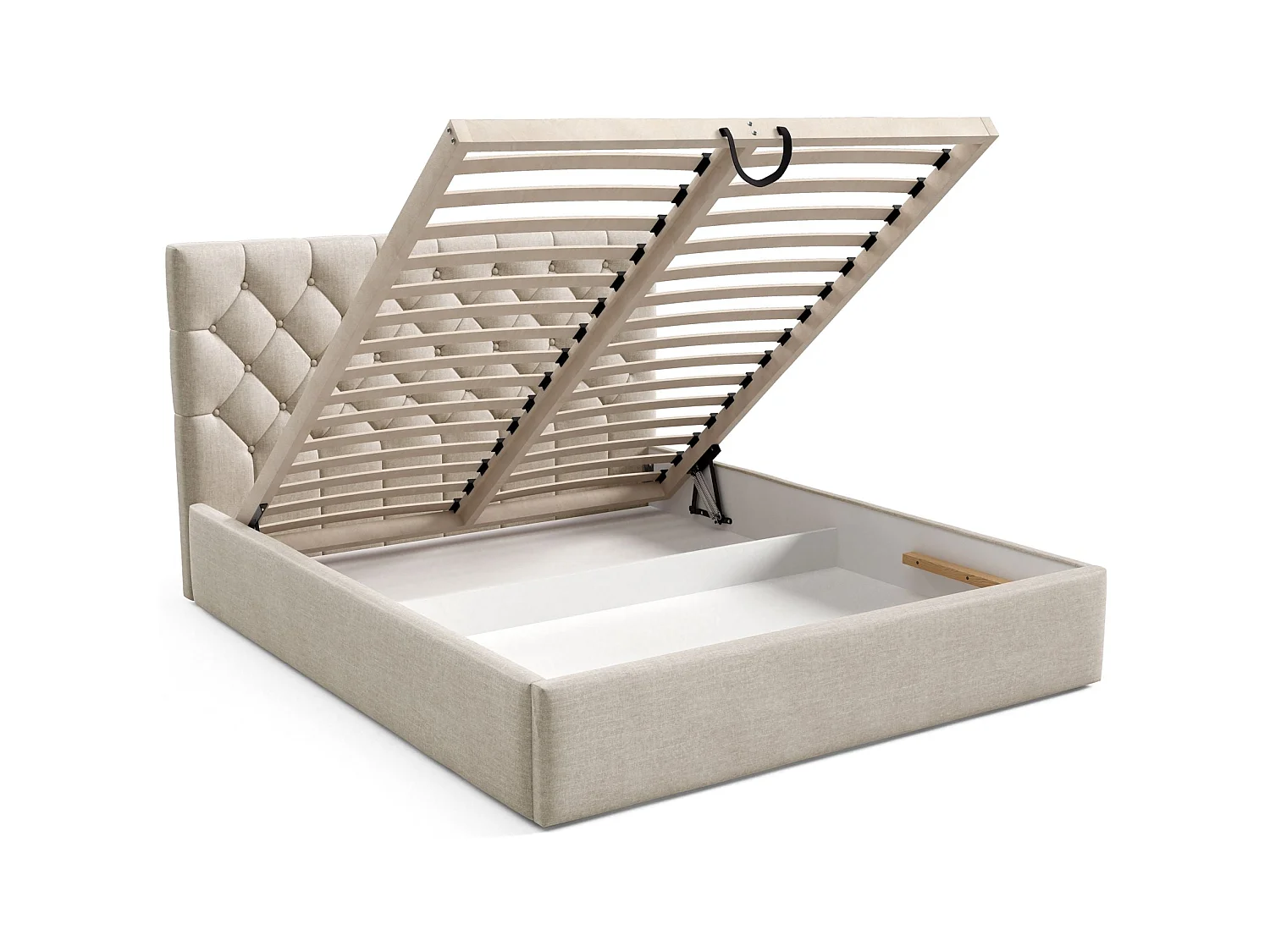 Gestoffeerd bed 160x200 cm - met opbergruimte - in lichtbeige fluweel - AUREVIA