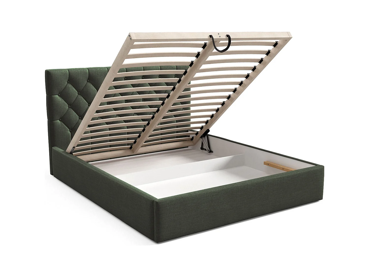 Lit rembourré 160x200 cm - avec coffre - en velours vert foncé - AUREVIA