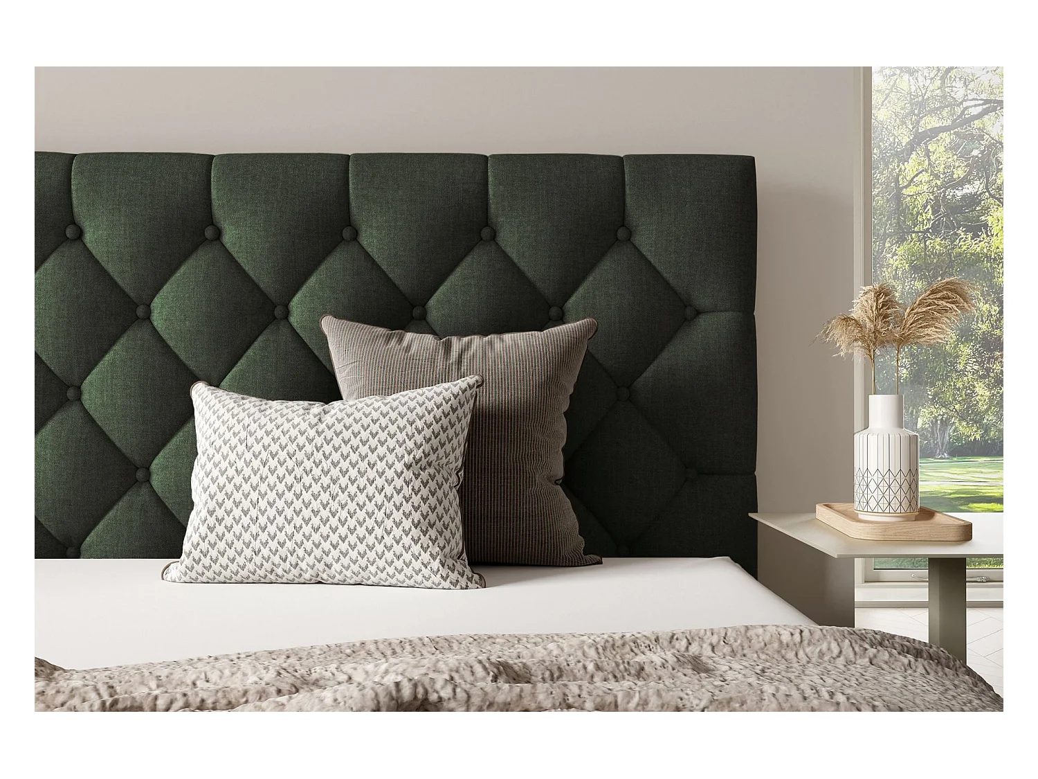 Lit rembourré 160x200 cm - avec coffre - en velours vert foncé - AUREVIA