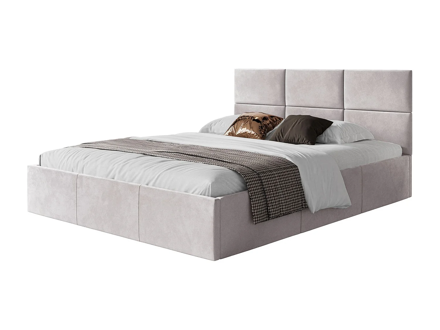 Lit coffre - 160x200 cm - en tissu velours beige clair - NESTIO