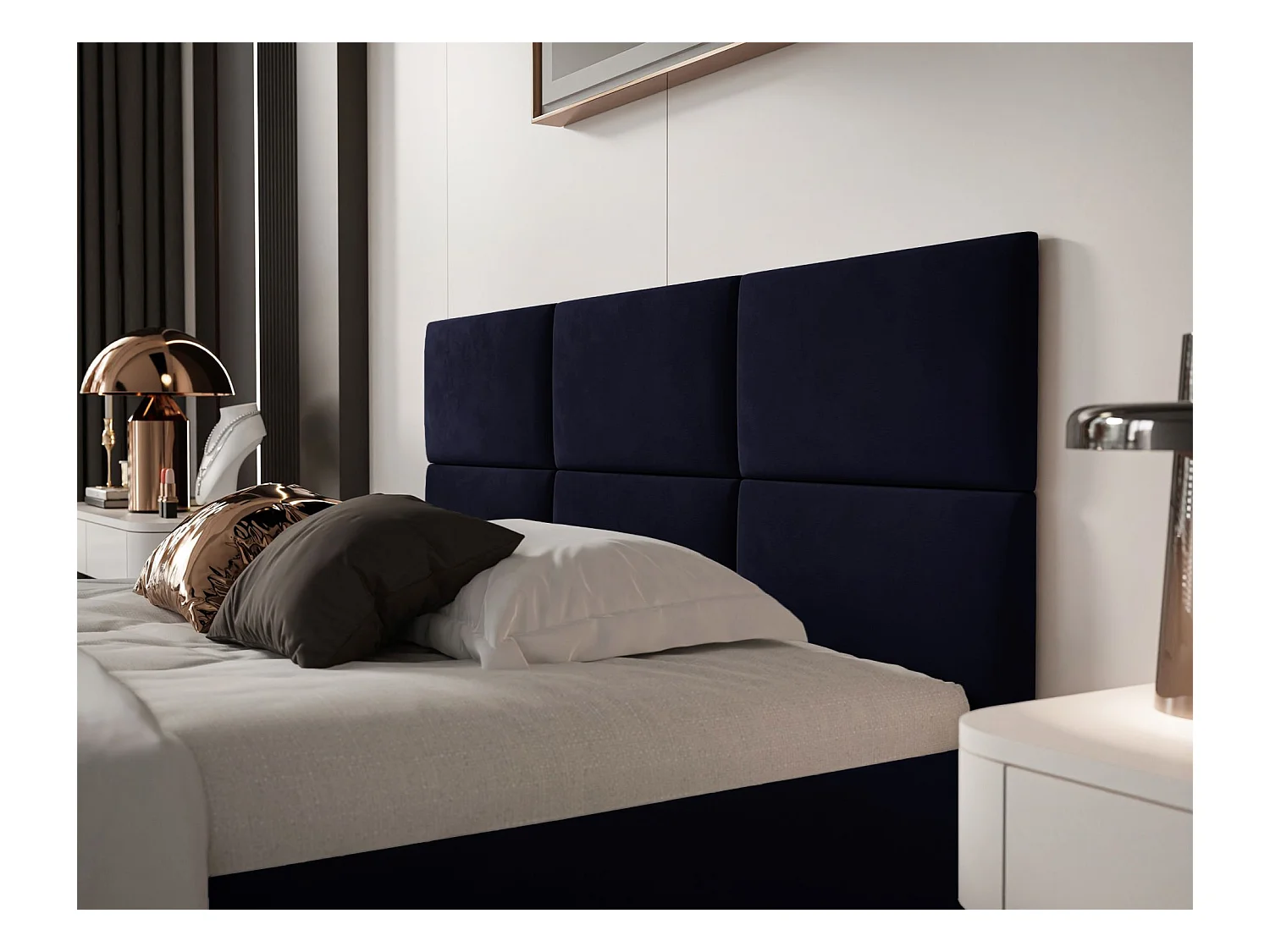 Lit coffre - 140x200 cm - en tissu velours marine - NESTIO