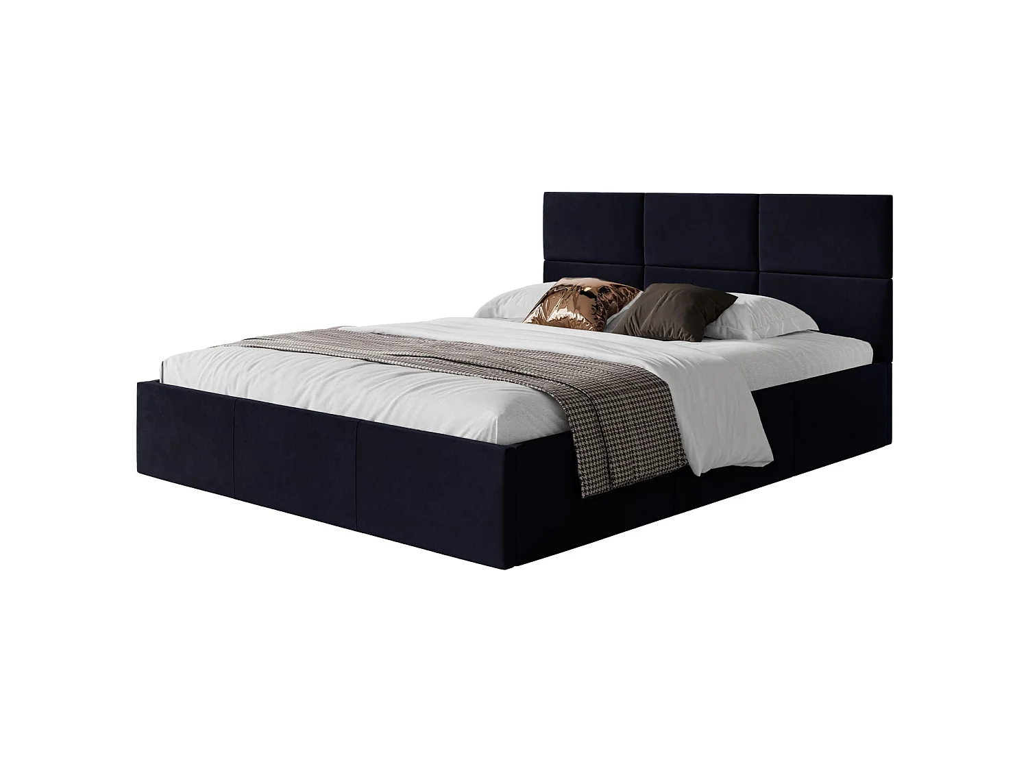 Lit coffre - 140x200 cm - en tissu velours marine - NESTIO