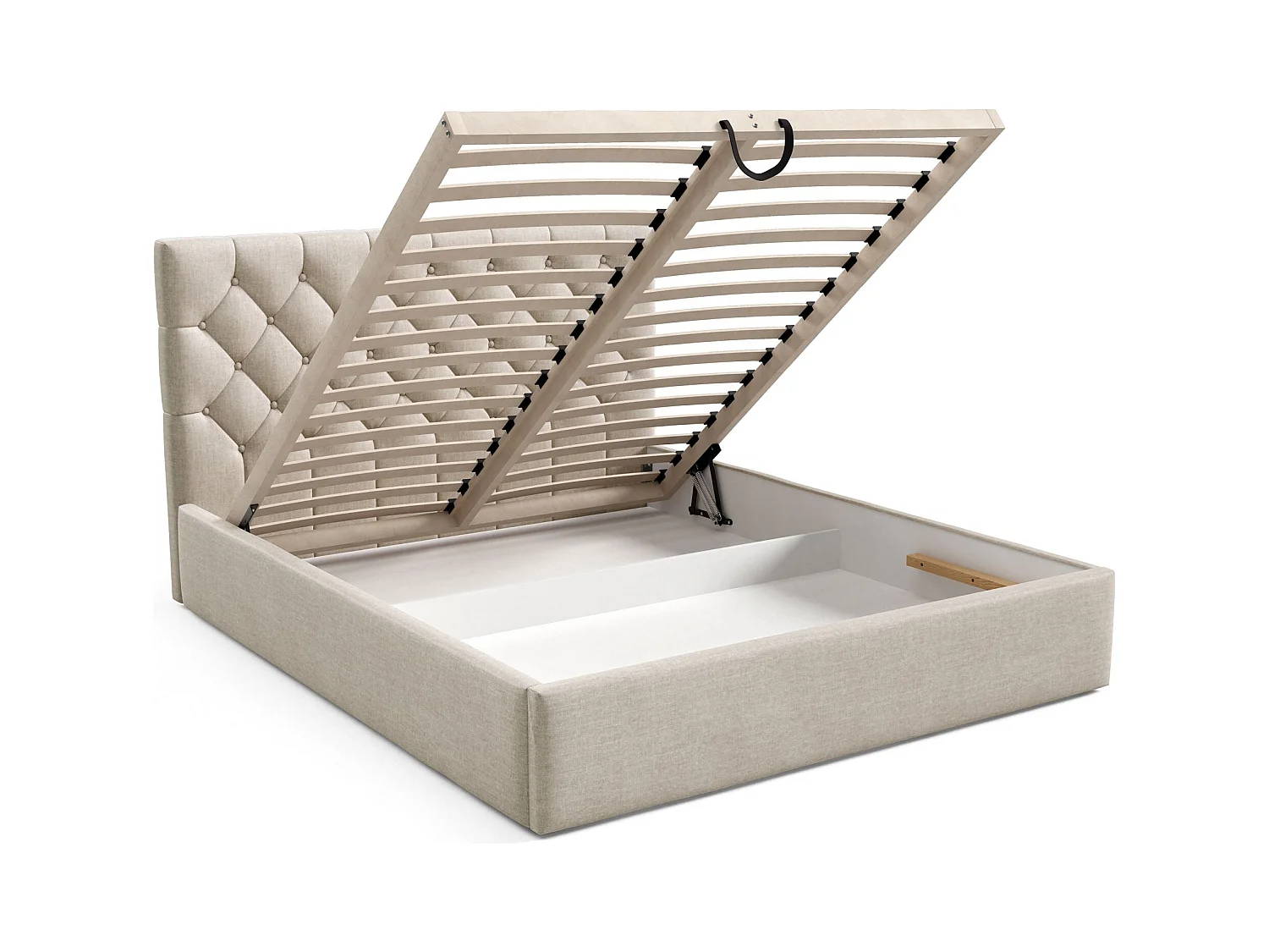 Lit rembourré 180x200 cm - avec coffre - en velours beige clair - AUREVIA