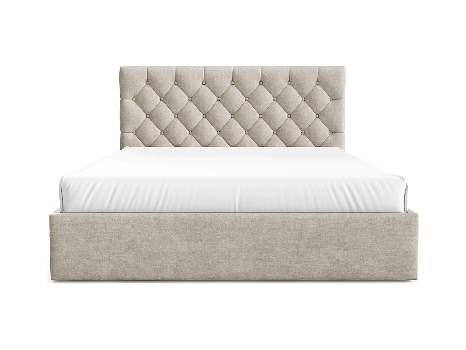 Lit rembourré 180x200 cm - avec coffre - en velours beige clair - AUREVIA