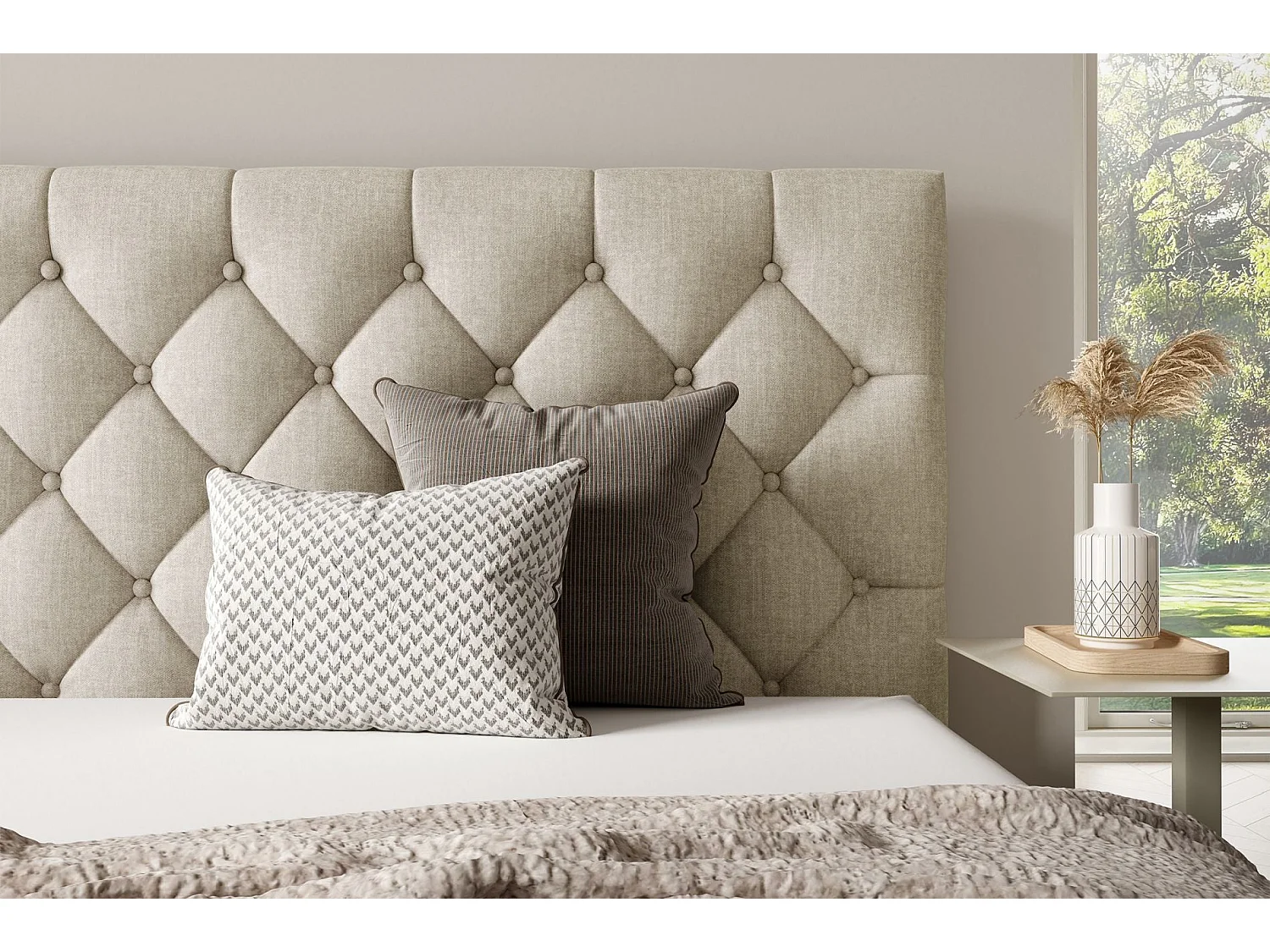 Gestoffeerd bed 180x200 cm - met opbergruimte - in lichtbeige fluweel - AUREVIA