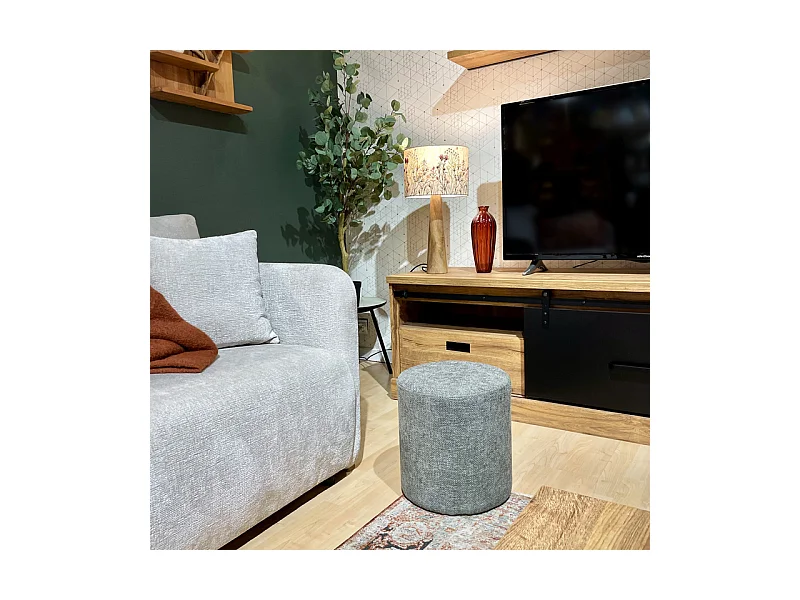 Pouf / Repose-pieds rond D. 32 cm en tissu maille gris clair – JOEL