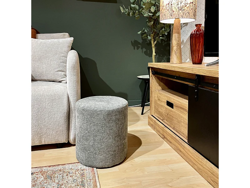 Pouf / Repose-pieds rond D. 32 cm en tissu maille gris clair – JOEL