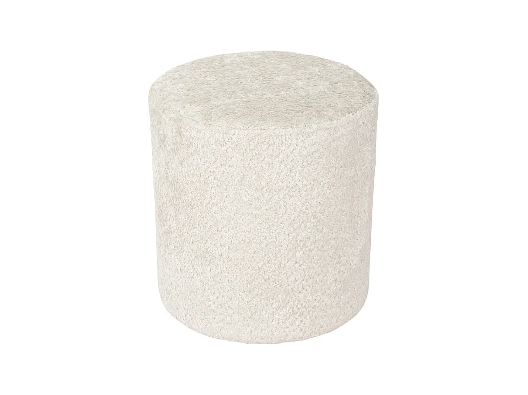 Pouf / Repose-pieds rond D. 32 cm en tissu bouclette écru – JOEL