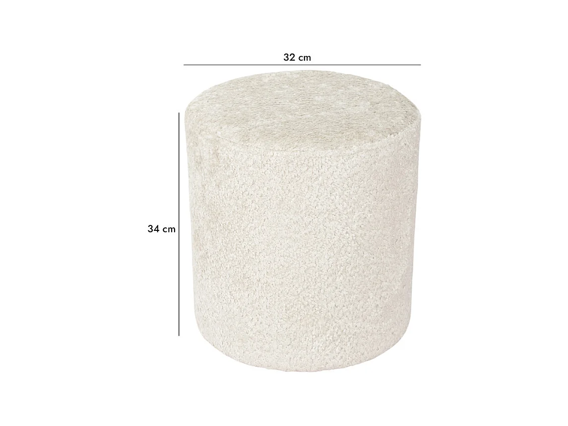 Pouf / Repose-pieds rond D. 32 cm en tissu bouclette écru – JOEL