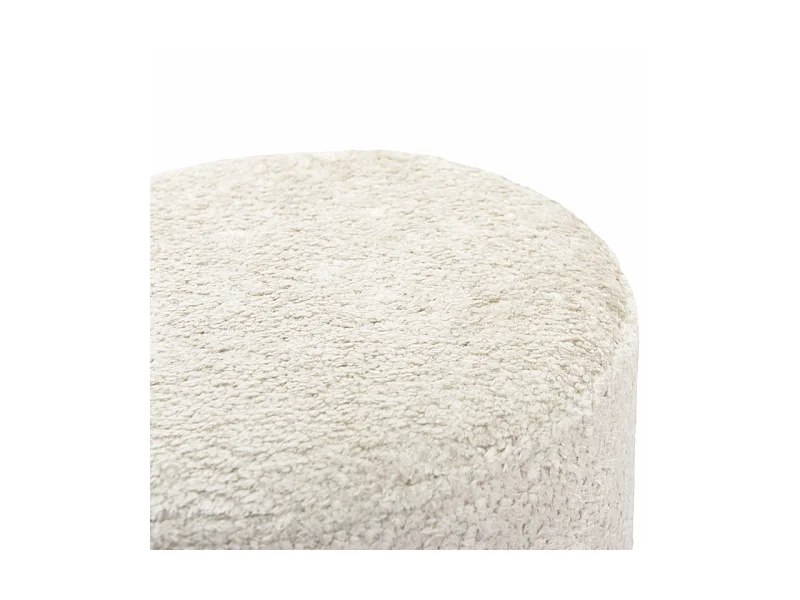 Pouf / Repose-pieds rond D. 32 cm en tissu bouclette écru – JOEL