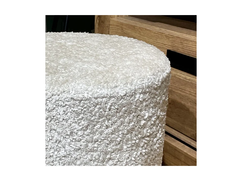Pouf / Repose-pieds rond D. 32 cm en tissu bouclette écru – JOEL