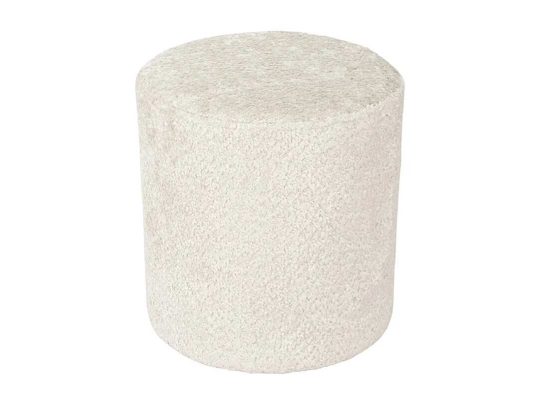 Pouf / Repose-pieds rond D. 32 cm en tissu bouclette écru – JOEL