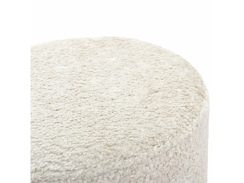 Pouf / Repose-pieds rond D. 32 cm en tissu bouclette écru – JOEL