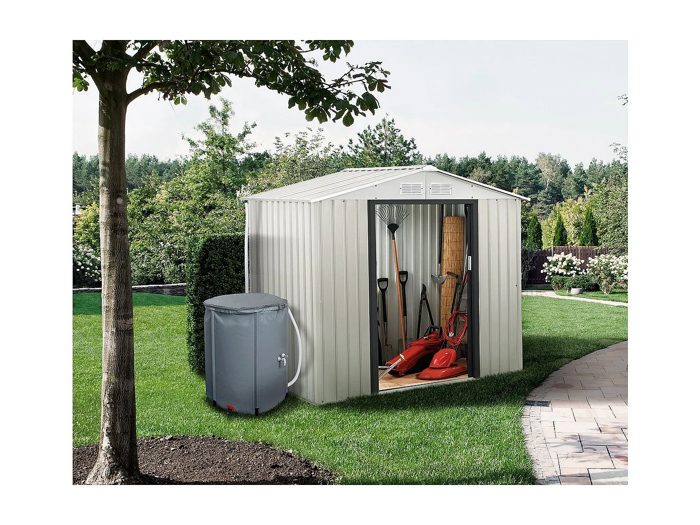Abri de jardin métal "Nebraska" - 2,71m² avec gouttière et récupérateur d'eau