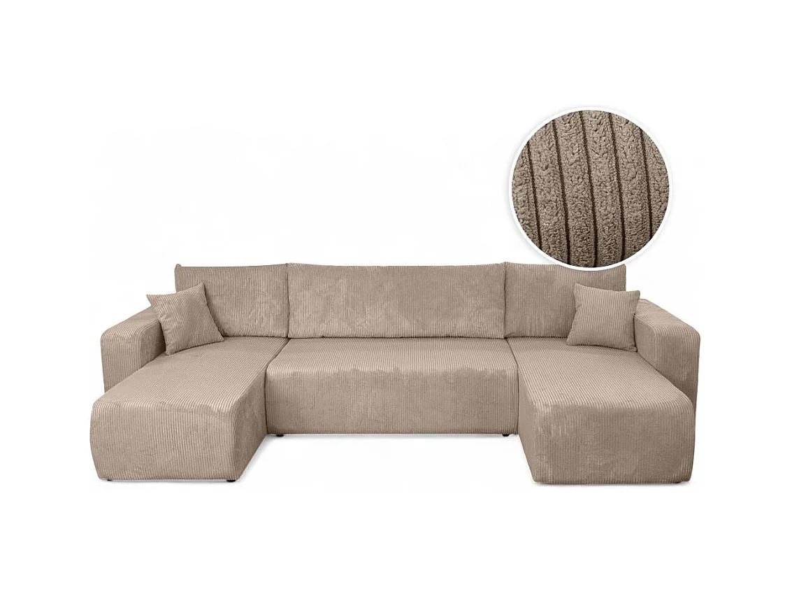 Canapé d'angle ALYA panoramique convertible 6 places en velours cotelé - Taupe