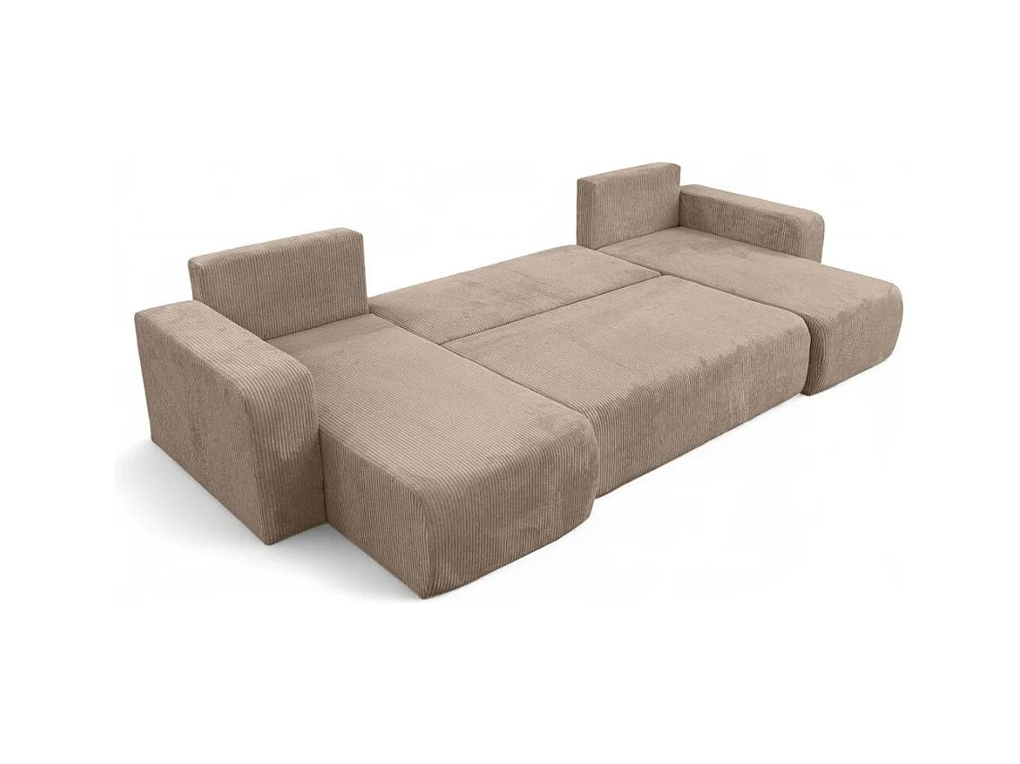 Canapé d'angle ALYA panoramique convertible 6 places en velours cotelé - Taupe