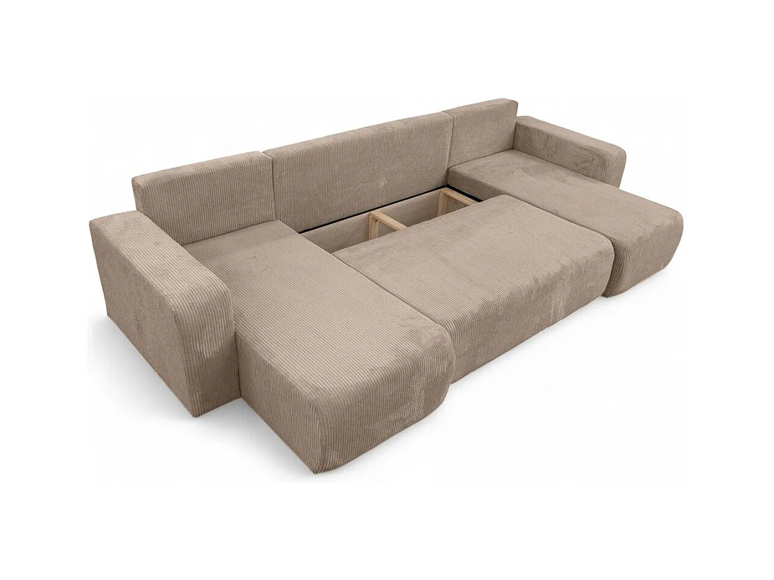 Canapé d'angle ALYA panoramique convertible 6 places en velours cotelé - Taupe
